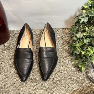 Franco Sarto Women's Size 12 M Sansa Black Leather Loafers Shoe Flat Pointed Toe